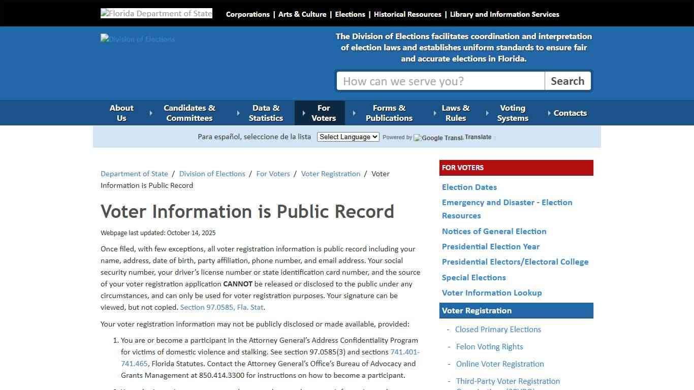 Voter Information is Public Record - Division of Elections - Florida Department of State